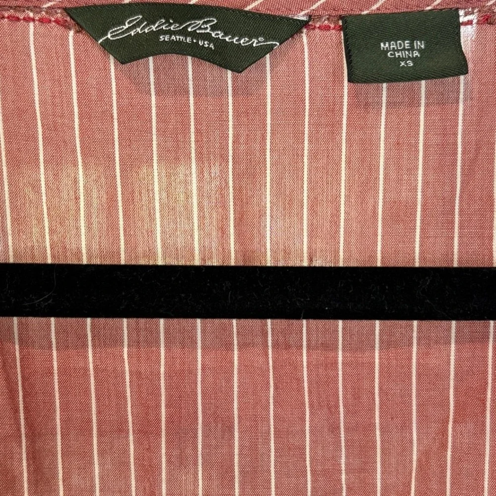 Eddie Bauer Women XS Red White Striped‎ Cotton Boho Embroidered Tunic Top